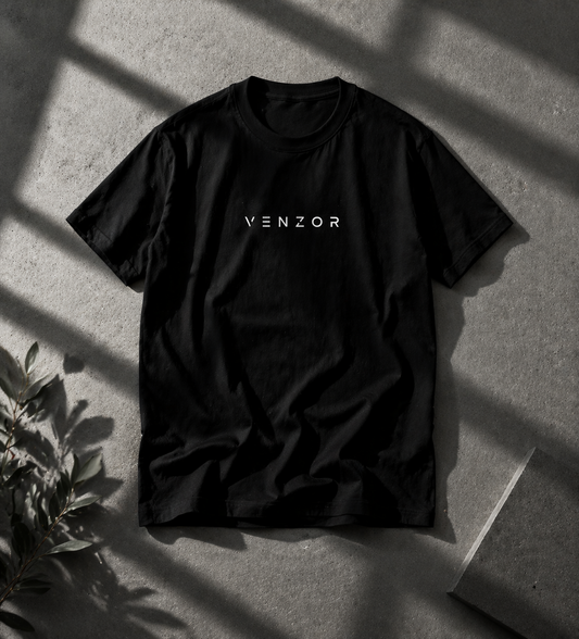 Venzor Essential Black Crew T-Shirt – Premium Cotton Everyday Wear