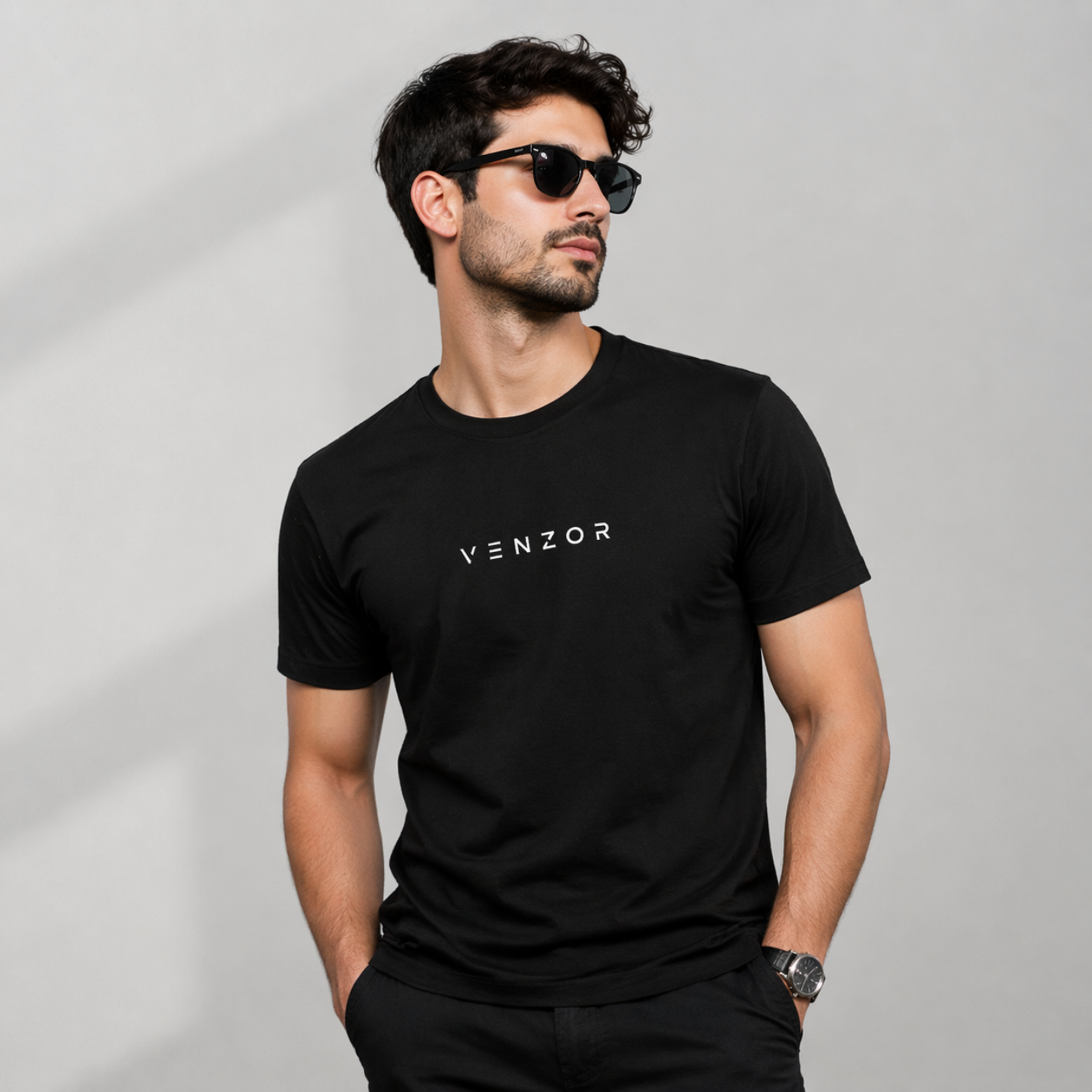 Venzor Essential Black Crew T-Shirt – Premium Cotton Everyday Wear