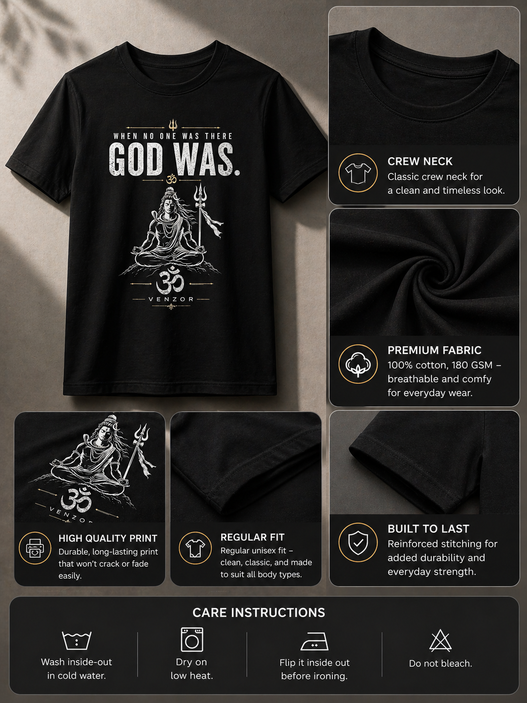 Venzor “God Was” Faith Tee - Premium Cotton Classic Crew T-Shirt